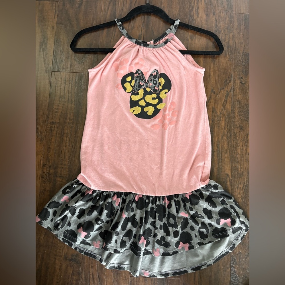 Disney Minnie Ears Pink and Leopard Print Dress Girls Medium